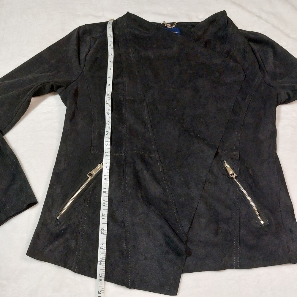 Adrienne Vittadini black draped open front faux suede blazer jacket size L. - Picture 6 of 7
